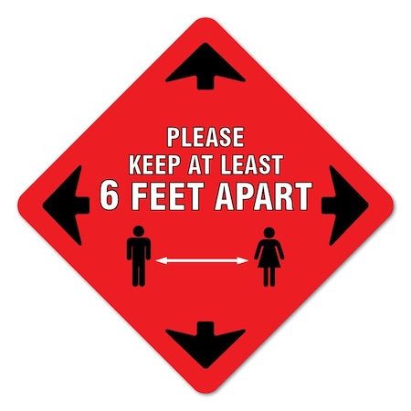 SIGNMISSION Please Keep At Least 6 Ft Non-Slip Floor Graphic, 12PK, 16 in L, 16 in H, FD-X-16-12PK-9997 FD-X-16-12PK-9997